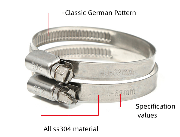 German Type Hose Clamp 304 Stainless Steel 9mm Bandwidth Worm Gear Germany Hose Clamps