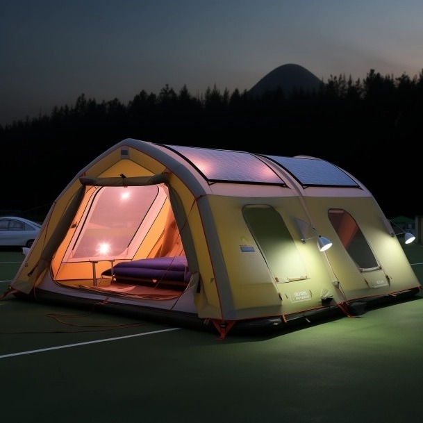 New Arrival Outdoor Custom Oem Hiking Portable Folding Air Inflatable Family Camping Tent With Solar Panel