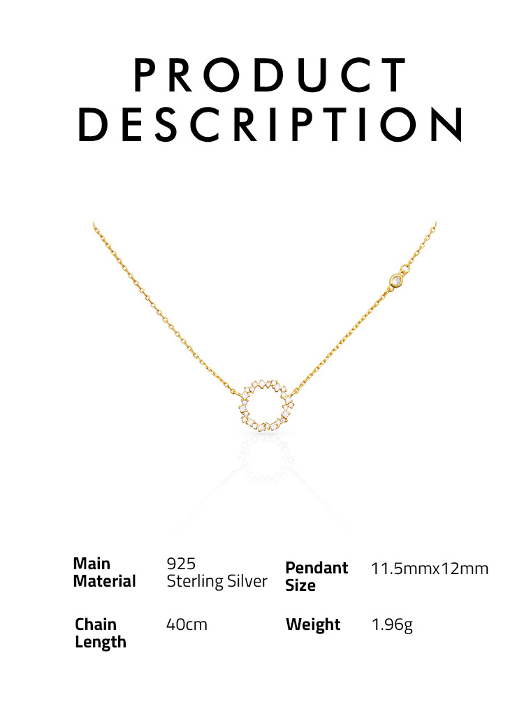 Chris April trendy 925 sterling silver  gold plated zircon circle pendant necklaces for sale