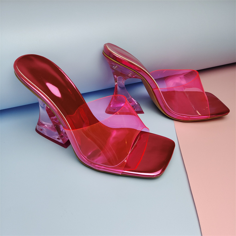 Sandals Fashion color crystal heel sandals women ladies shoes transparent PVC characteristicHeeled Sandals