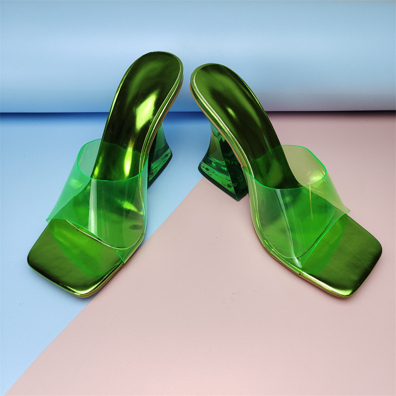 Sandals Fashion color crystal heel sandals women ladies shoes transparent PVC characteristicHeeled Sandals