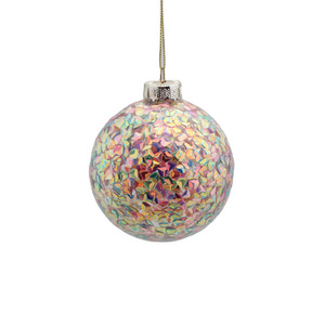 Custom luxury small shiny colorful hanging Christmas tree hand blown glass ball decoration xmas Iridescent baubles set ornament