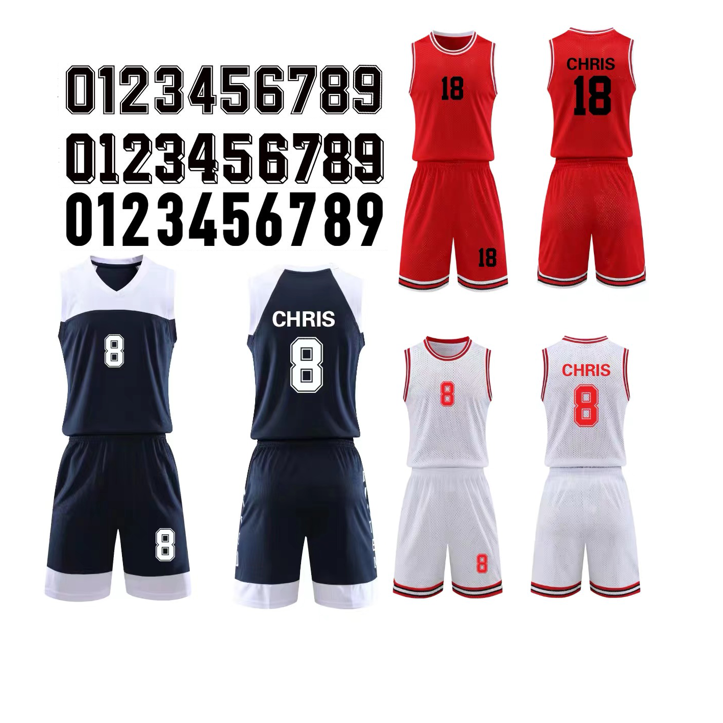 Football basketball jersey number pattern heat transfer printing hot stamping sticker printing custom dtf film