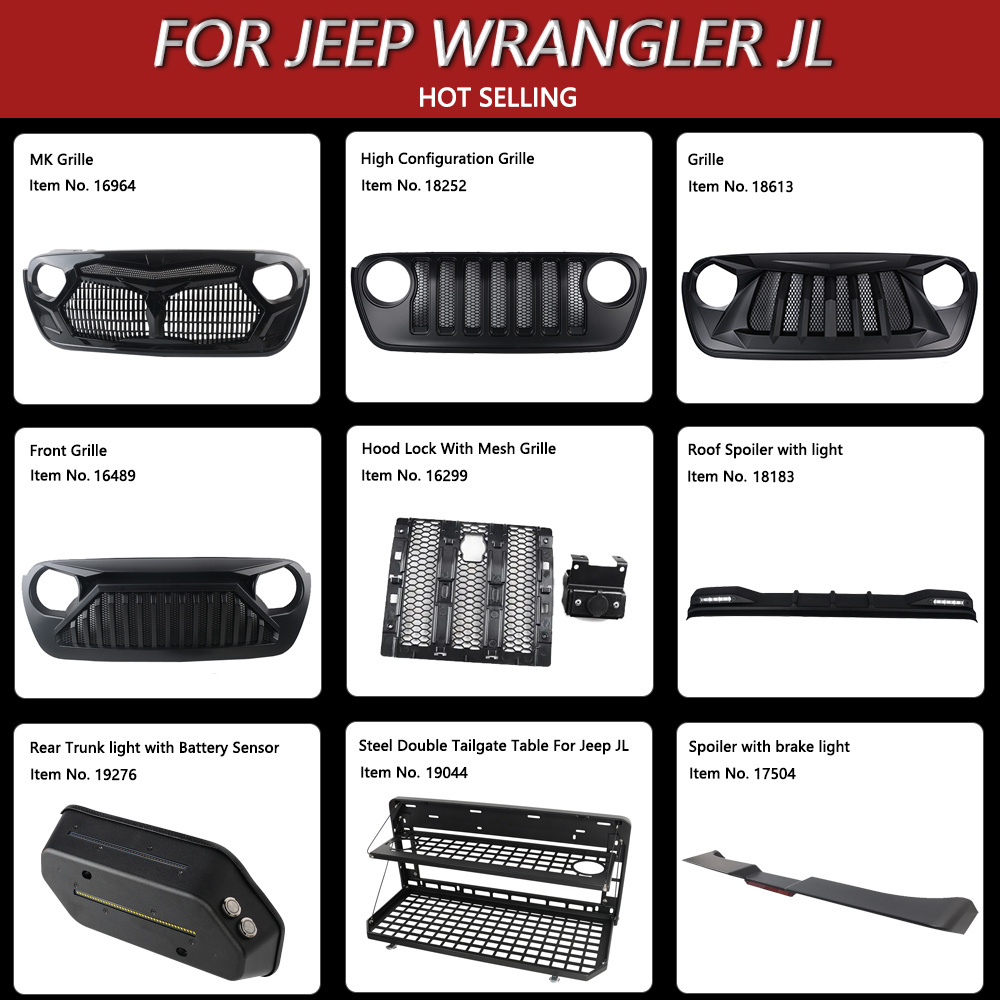 rear bumper  tire carrie jeep wrangler jl accessories & parts skid plate  tail lights  front bumper roof rack  half doors  hood