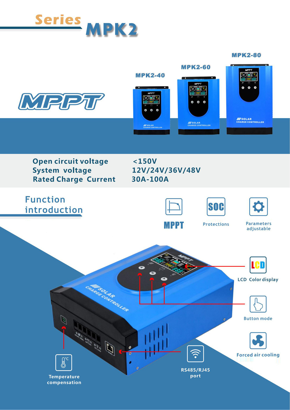 Off Grid MPPT Solar Charge Controller Auto 12V 24V 36V 48V 30A 40A 50A 60A 80A 100A controlador de carga LCD Display Charger