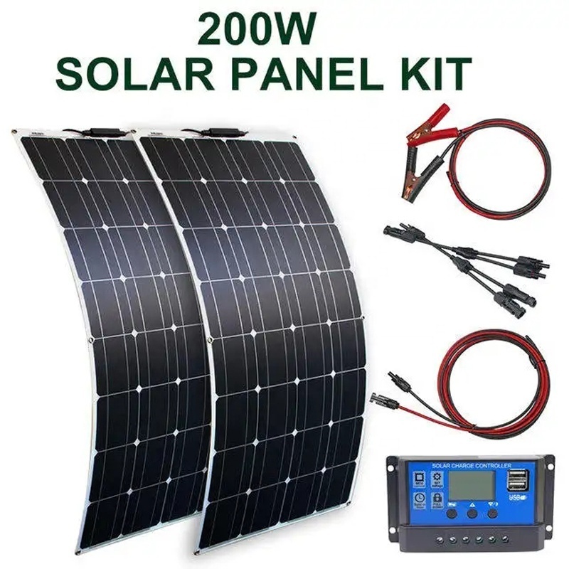 Photovoltaic full black Flexible Solar Panels 50W 100W 150W 200W Paneles Solares Flexibles Film Panel for Car Camping Boat RV