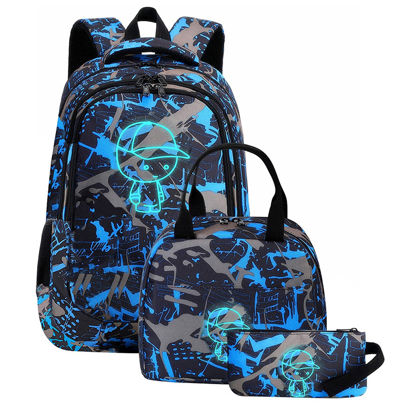 LED Cartoon Luminous Anti-Theft Lock USB Port Travel Backpack with USB Charging Port Anti-Theft Lock