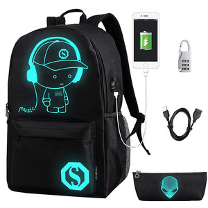 LED Cartoon Luminous Anti-Theft Lock USB Port Travel Backpack with USB Charging Port Anti-Theft Lock