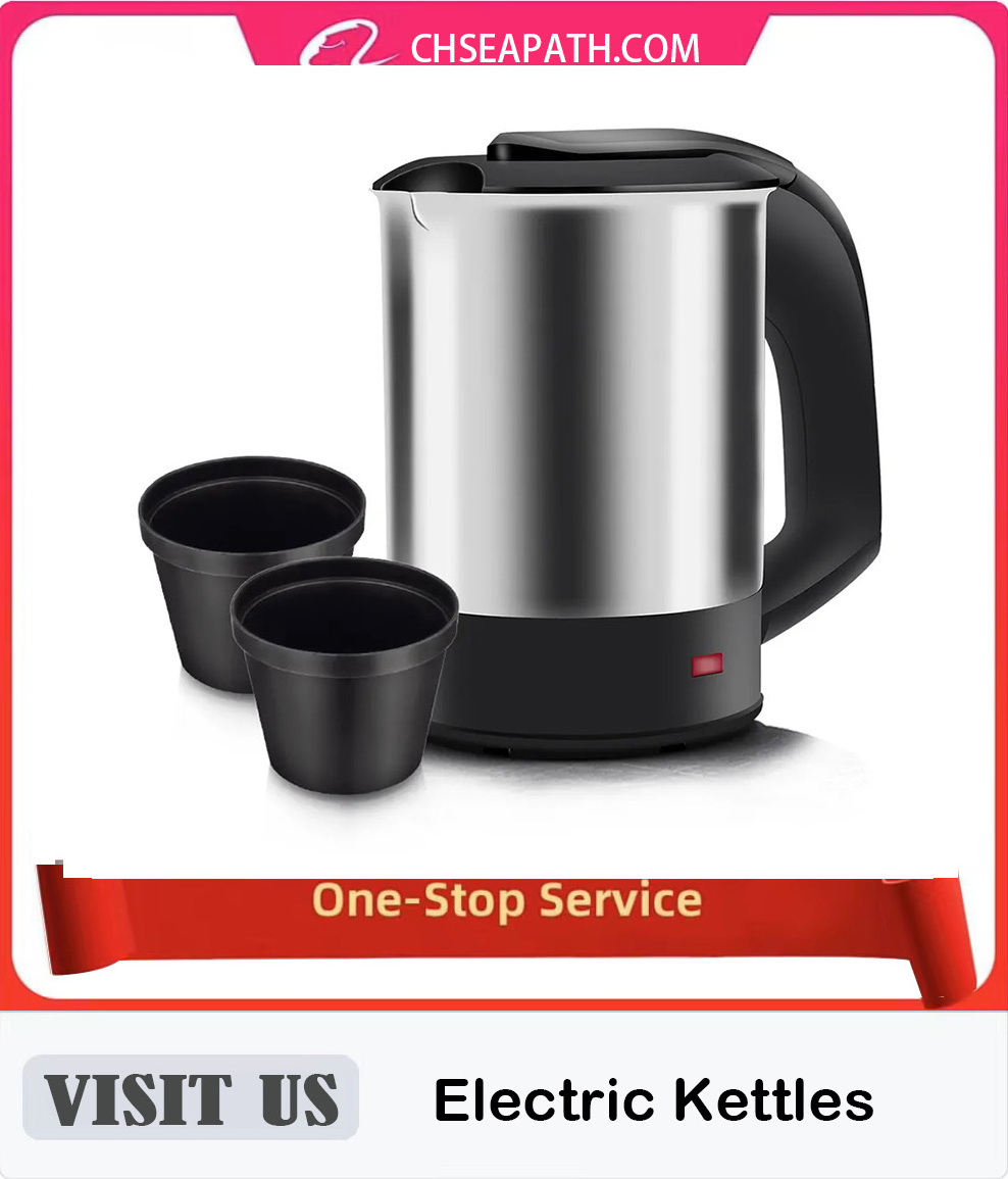 0.5L Small Stainless Steel Travel Electric Kettle Portable Hot Water Boiler with 2 Water Cups with Boil-Dry Protection