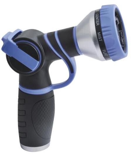 Garden Hose Nozzle 9 Pattern Soft Grip, Thumb control light duty spray nozzle