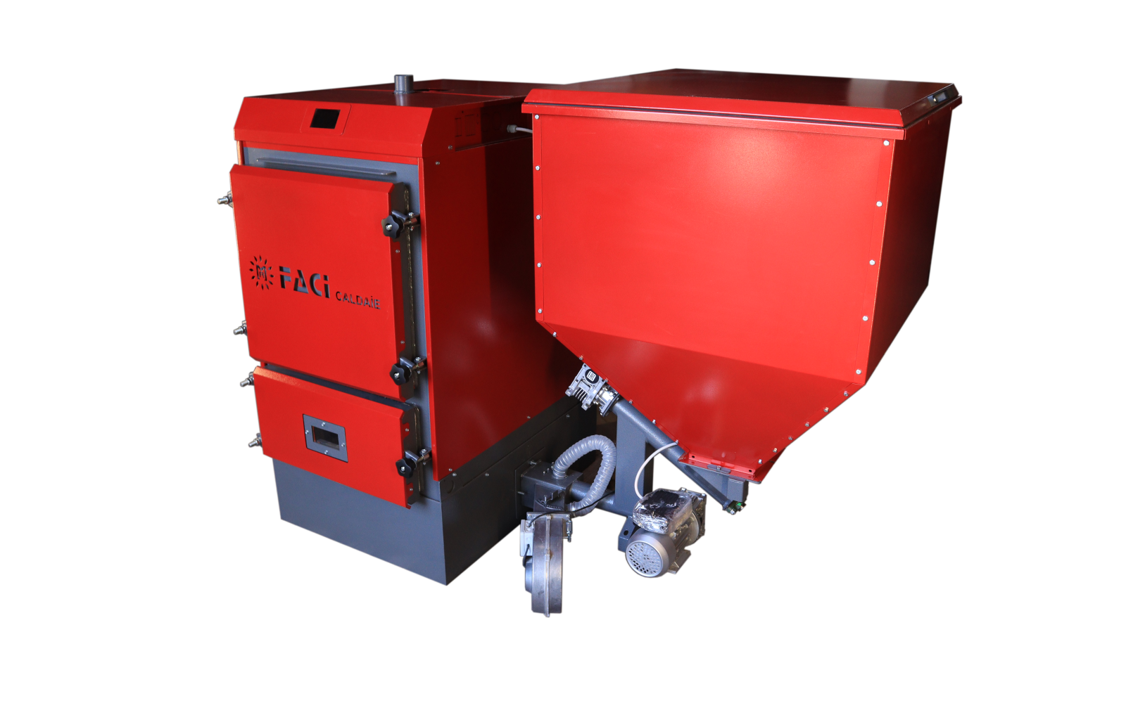 FACI 78 Pellet boiler 78 kw with a modern control system from a smartphone and a fuel tank from 500 liters, wood boiler