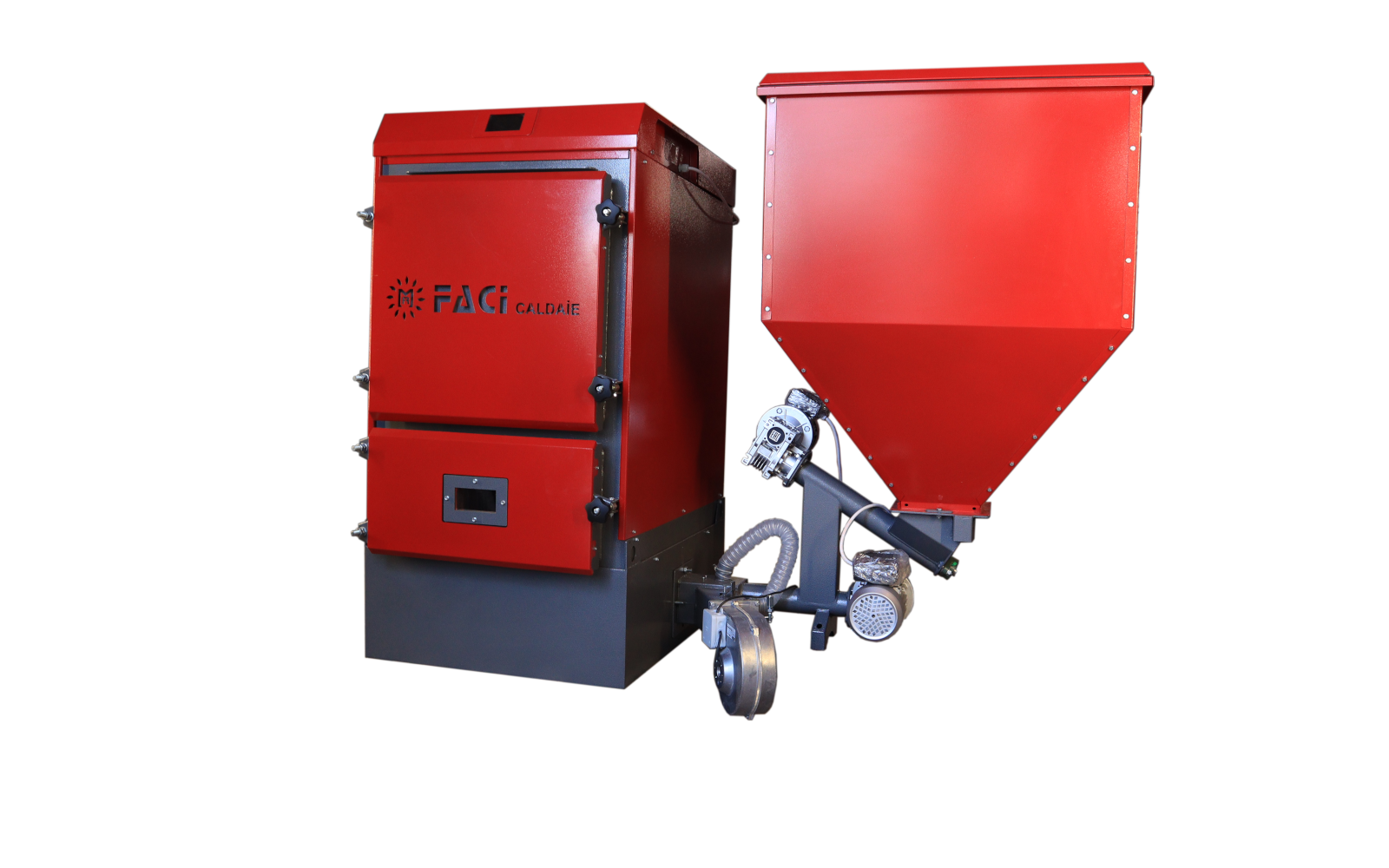 FACI 78 Pellet boiler 78 kw with a modern control system from a smartphone and a fuel tank from 500 liters, wood boiler