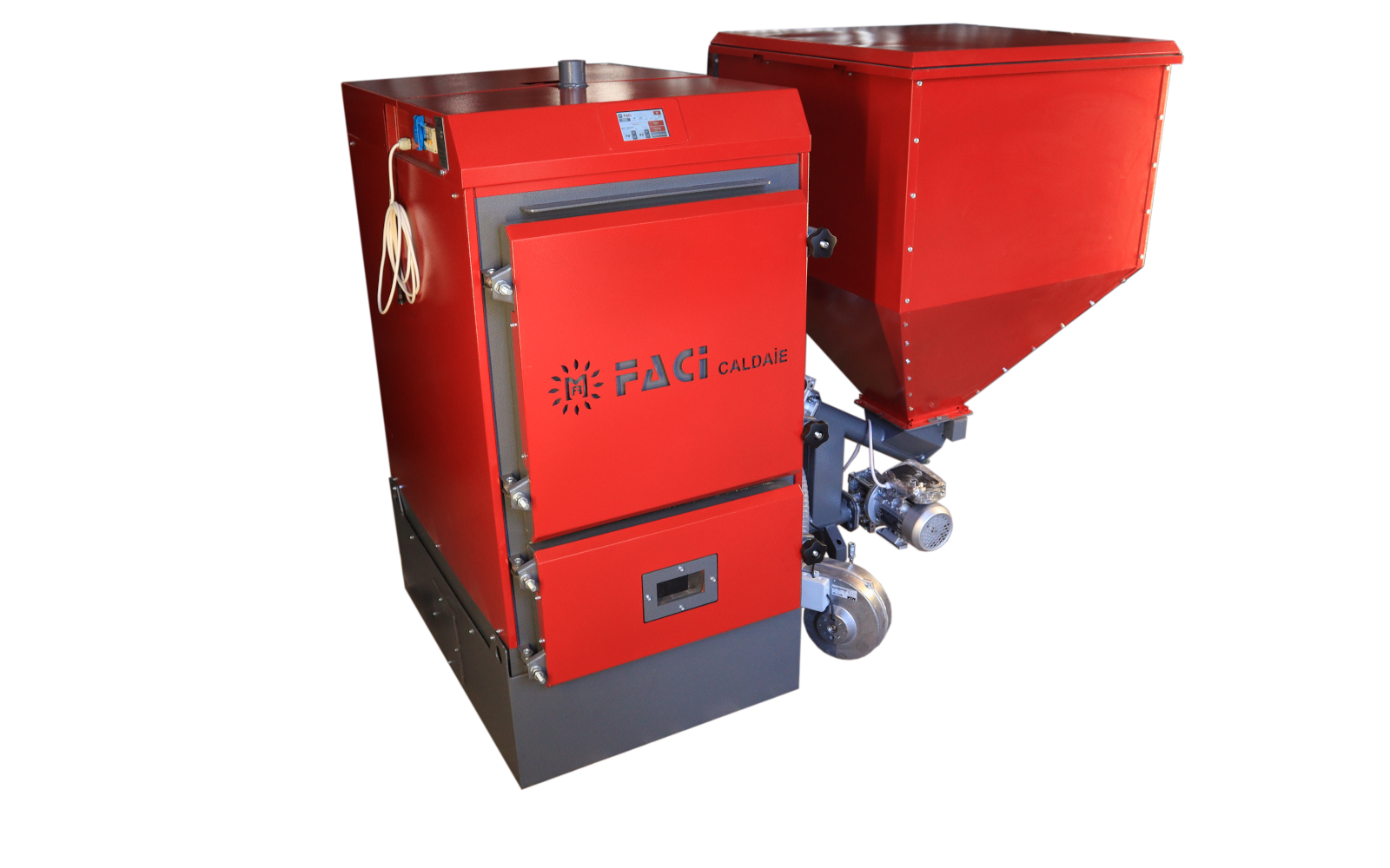 FACI 78 Pellet boiler 78 kw with a modern control system from a smartphone and a fuel tank from 500 liters, wood boiler