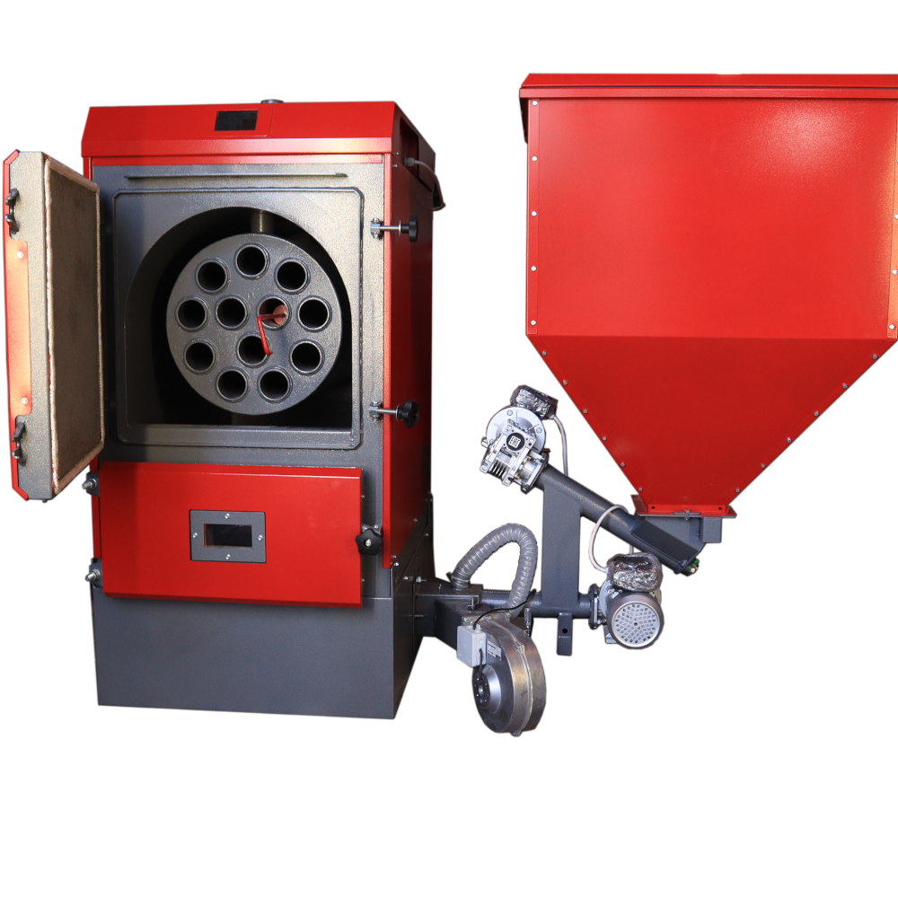 FACI 78 Pellet boiler 78 kw with a modern control system from a smartphone and a fuel tank from 500 liters, wood boiler