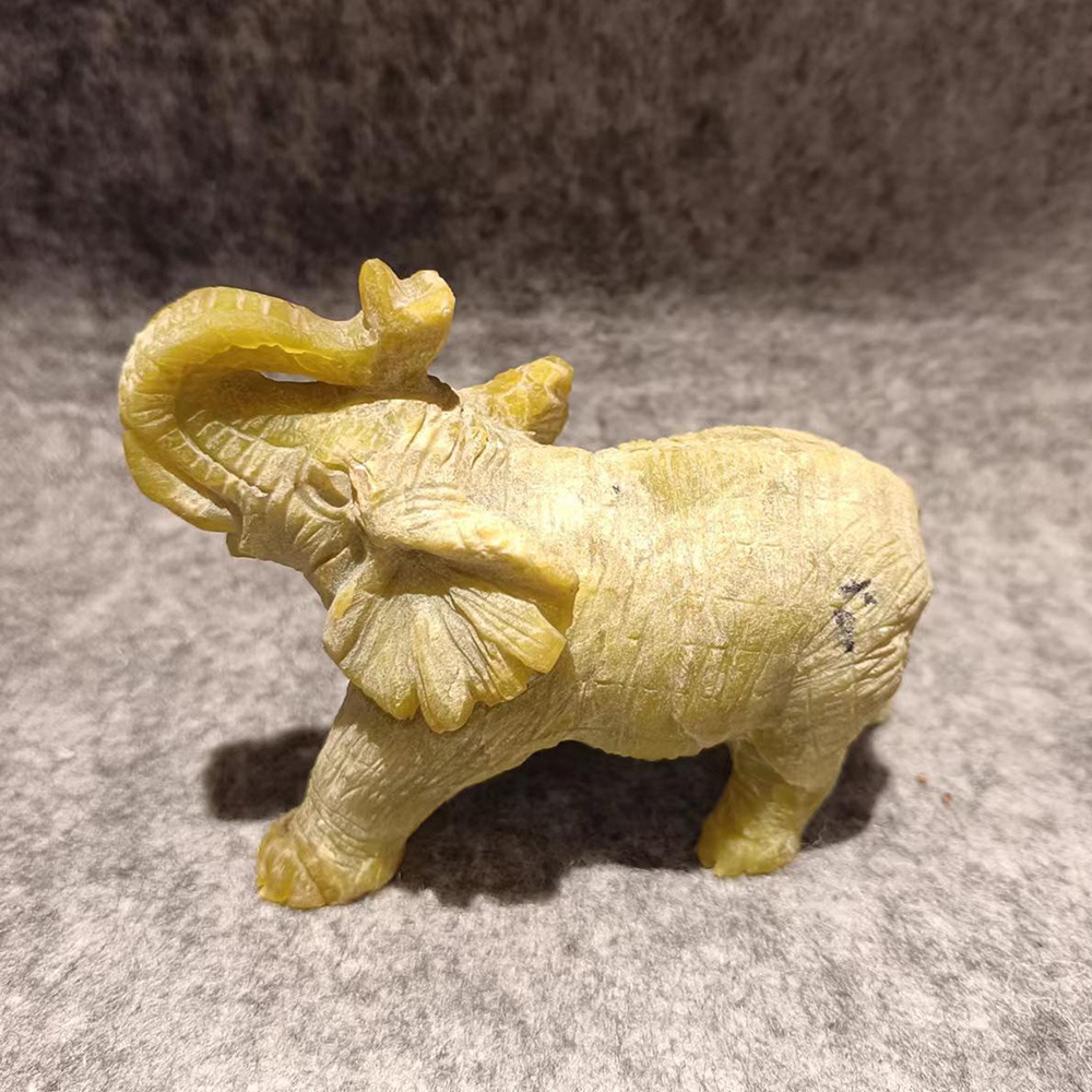 Lemon Jasper Elephant mini Sculpture Precious Jade Artwork Figures Precious Ornaments  For treasure Gifts