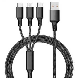 3 In 1 Fast Charging Cord For iPhone  USB Type C Nylon Charger Cable Multi Usb Port Multiple Usb Charging Cable