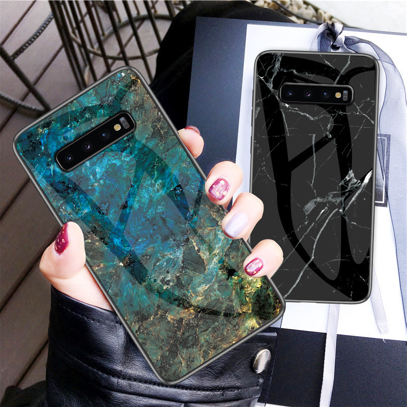 Luxury Marble Tempered Glass Case For Samsung S10 Plus S10e S8 S9 Plus Note 8 9 A6S A8S A750 A9 Back Protective Cover