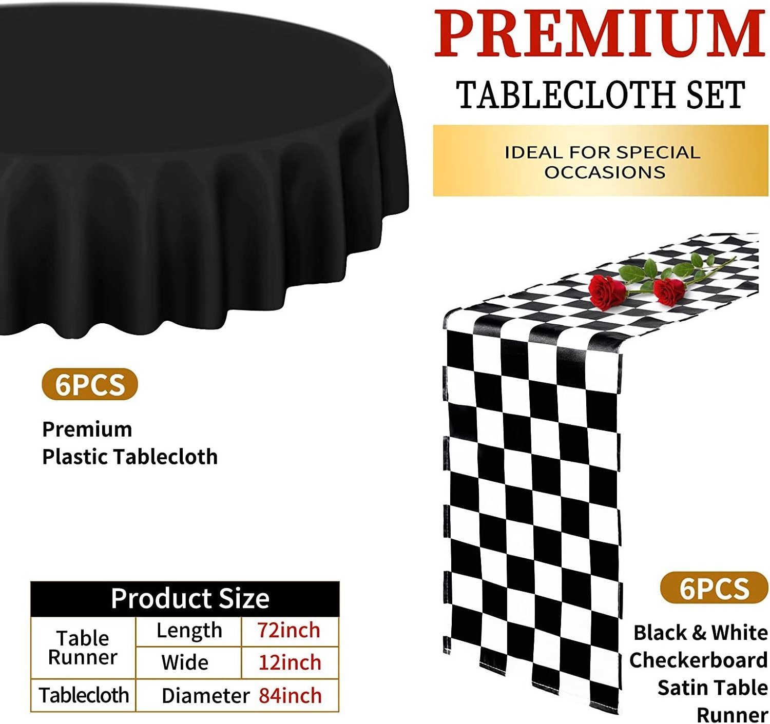 Bulk Party Round Table Cloth Cover Black White Checkered Runway Customizable Waterproof Oil Disposable Plastic Tablecloth