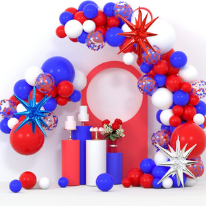 Blue White Red 4D Starburst Star 4th July Patriotic Decorations Baseball Birthday Party Garland Foil Latex Confetti Arch Balloon