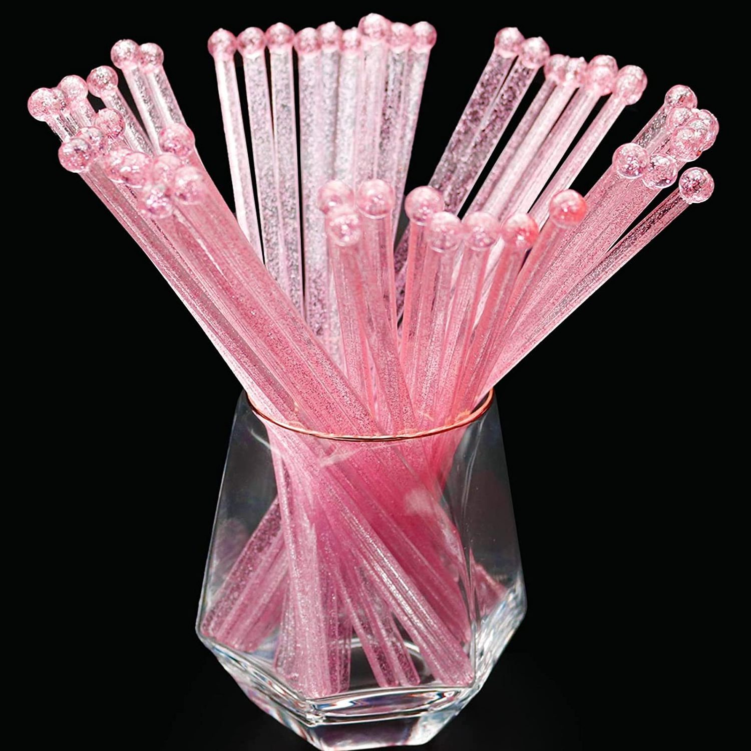 Pink Glitter Gold Dot Plastic Bartending Crystal Cake Lollipop Cocktail Coffee Drink Soda Decorative Stirring Stick