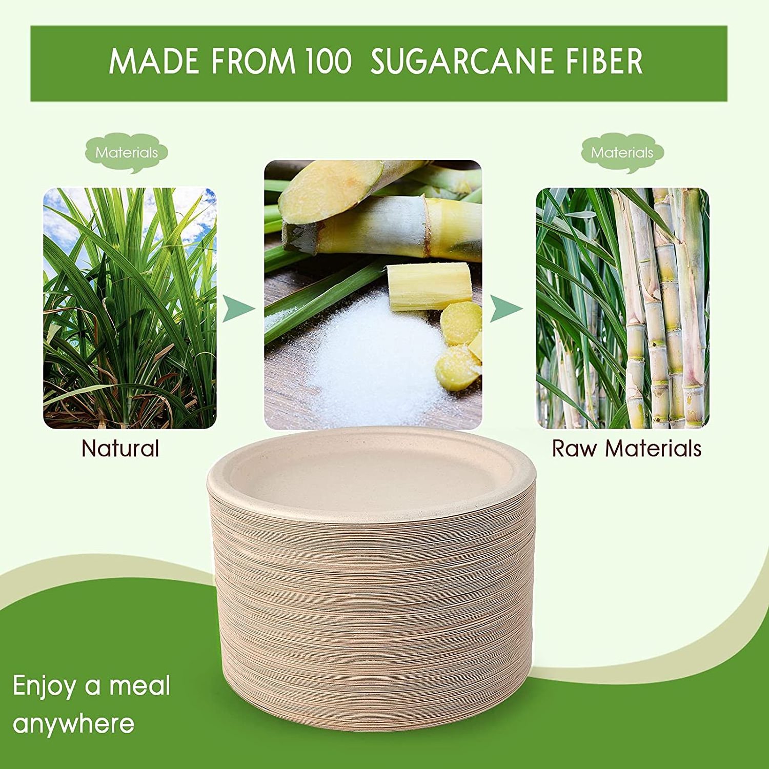 10 Inch Customizable Compostable BPA Free Primary Colors 100%Natural Biodegradable Eco Sugarcane Bagasse Disposable Paper Plate