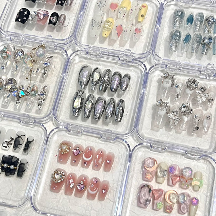 Free Samples Luxury Private Label Press On Nails Handmade Custom Thick Acrylic Nails With Rhinestones Artificial Fingernails