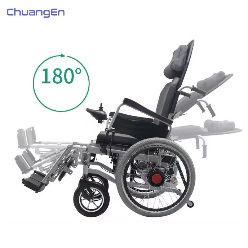 Lightweight Handicapped back antishock full lying folding Electric Wheelchair  adult high back reclining wheelchair