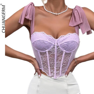 Chuangerm Guaranteed 2024 Hot Sale Lace corset top Bustiers Steel Ring Lavender corset femme Slim Fit Fashion corset de mujer