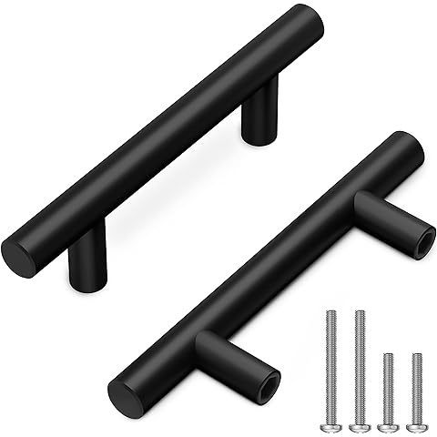 Stainless Steel Kitchen Matte Black Cabinet Pull Handles Modern T-Bar Design Bedroom Bathroom Drawers Cupboards Furniture knobs