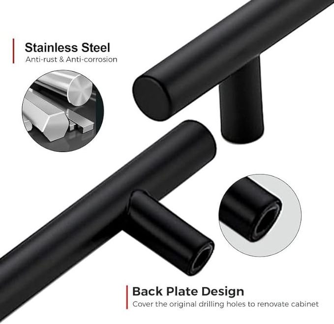 Stainless Steel Kitchen Matte Black Cabinet Pull Handles Modern T-Bar Design Bedroom Bathroom Drawers Cupboards Furniture knobs