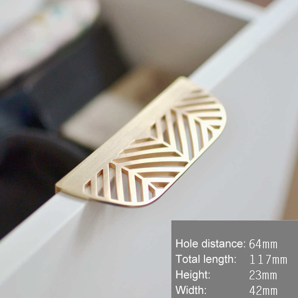 Modern Luxury Kitchen Wardrobe Drawer Pull Knob Leaf Shape Copper Handle with Brass Door Handles Light Modern Furniture