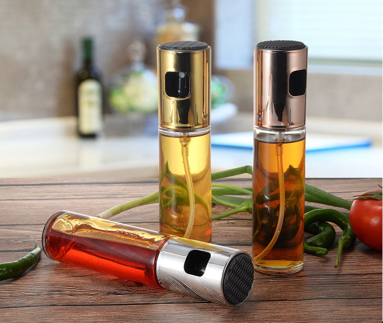 Hot Selling Kitchen Cooking Stainless Steel Oil Spray Bottle Glass Bottle Body Oil container Easy for Cooking