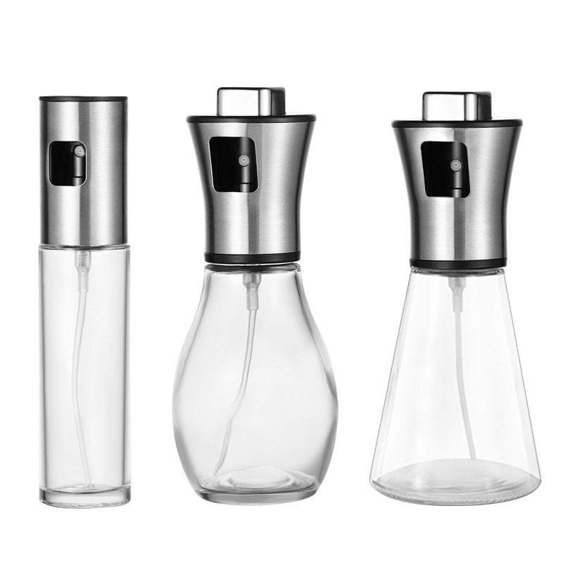 Hot Selling Kitchen Cooking Stainless Steel Oil Spray Bottle Glass Bottle Body Oil container Easy for Cooking