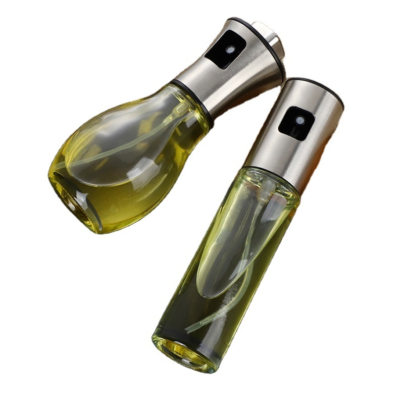 Hot Selling Kitchen Cooking Stainless Steel Oil Spray Bottle Glass Bottle Body Oil container Easy for Cooking