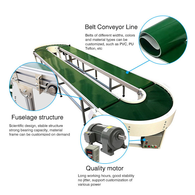 OEM Custom Belt Conveyor System Assembly Line Aluminum Profile Green PU PVC Rubber Belt Conveyor for Loading Unloading