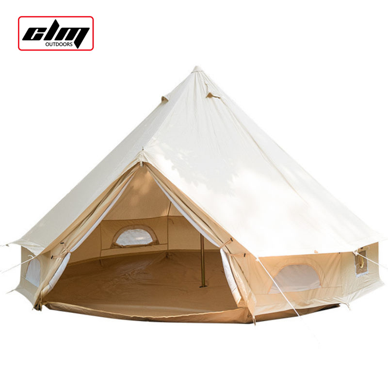 CLM 4-Season Waterproof Cotton Canvas Large Hunting Wall Tent Luxury Bell Tent with Roof Stove Hole