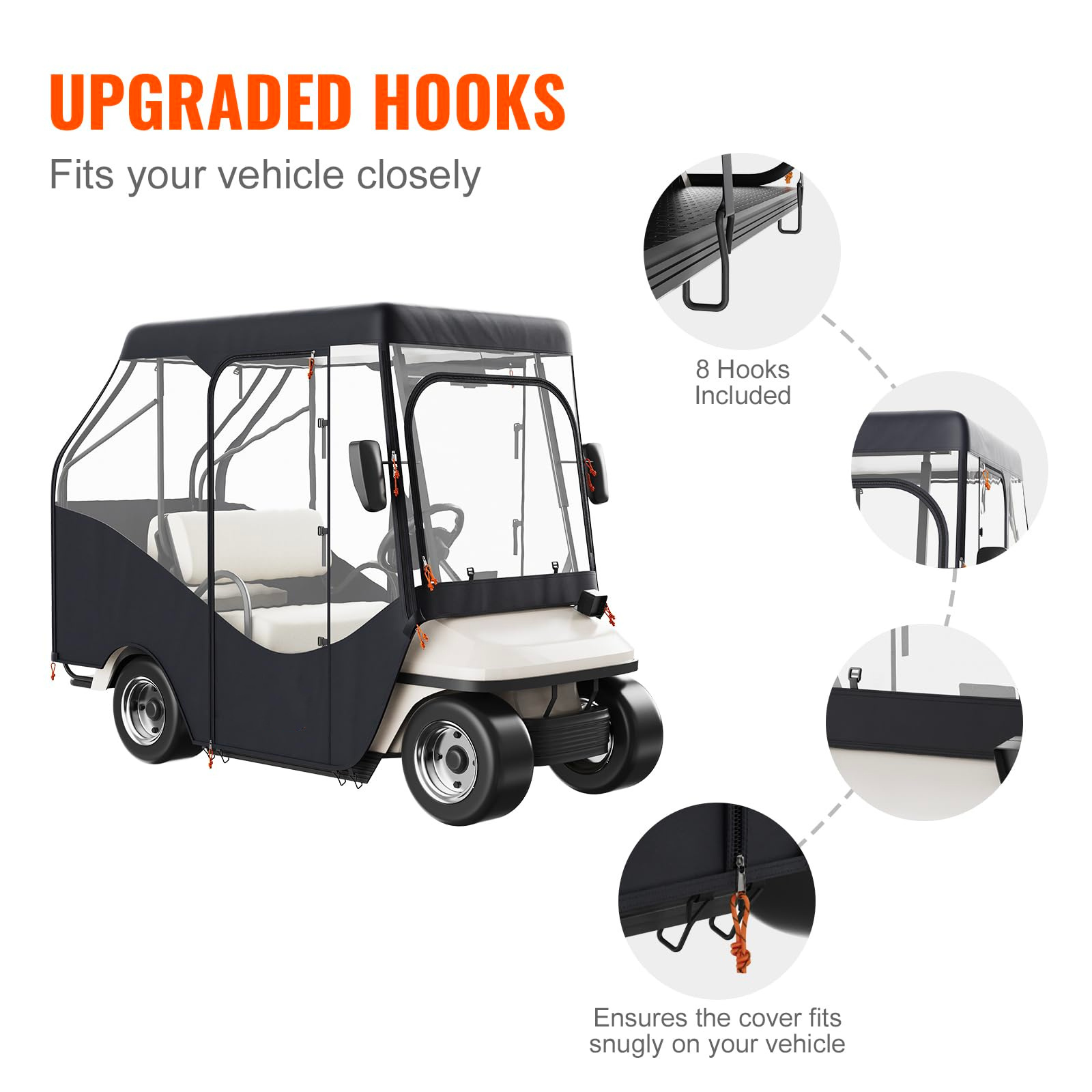 CLM 2+2 Passenger Wider Vision Golf Cart Enclosures Windproof And Rainproof Golf Cart Enclosure 600D