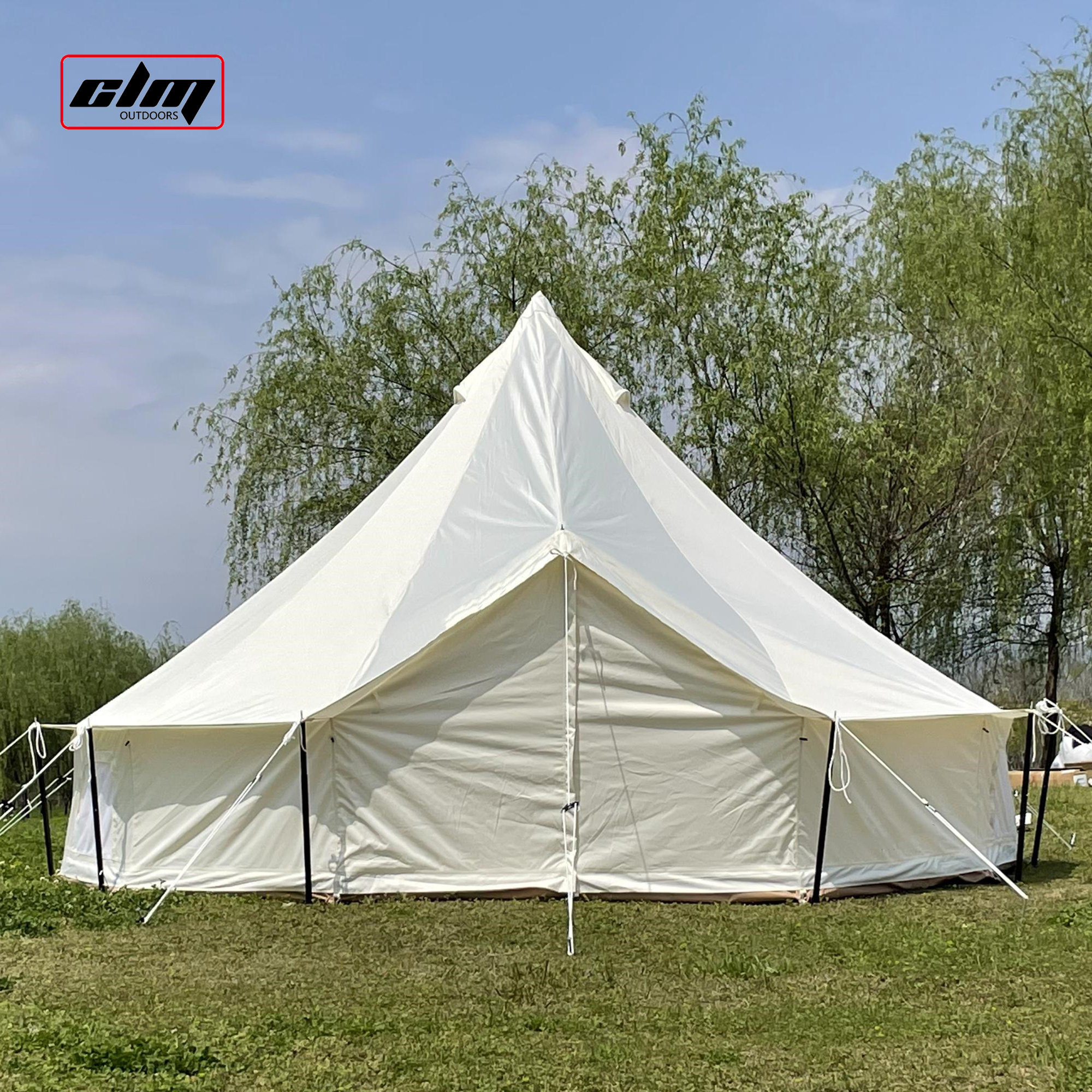 CLM 4-Season Waterproof Cotton Canvas Large Hunting Wall Tent Luxury Bell Tent with Roof Stove Hole