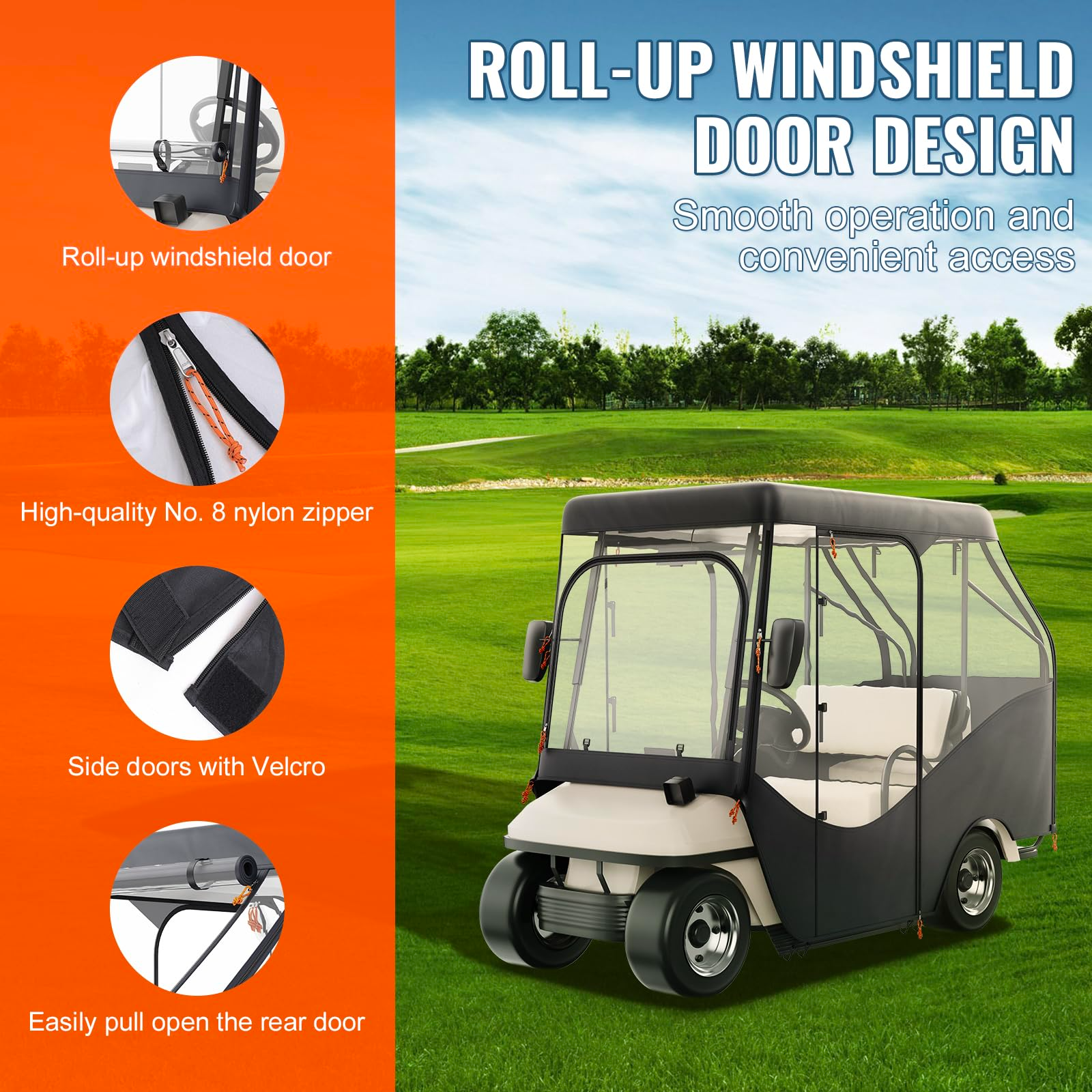 CLM 2+2 Passenger Wider Vision Golf Cart Enclosures Windproof And Rainproof Golf Cart Enclosure 600D