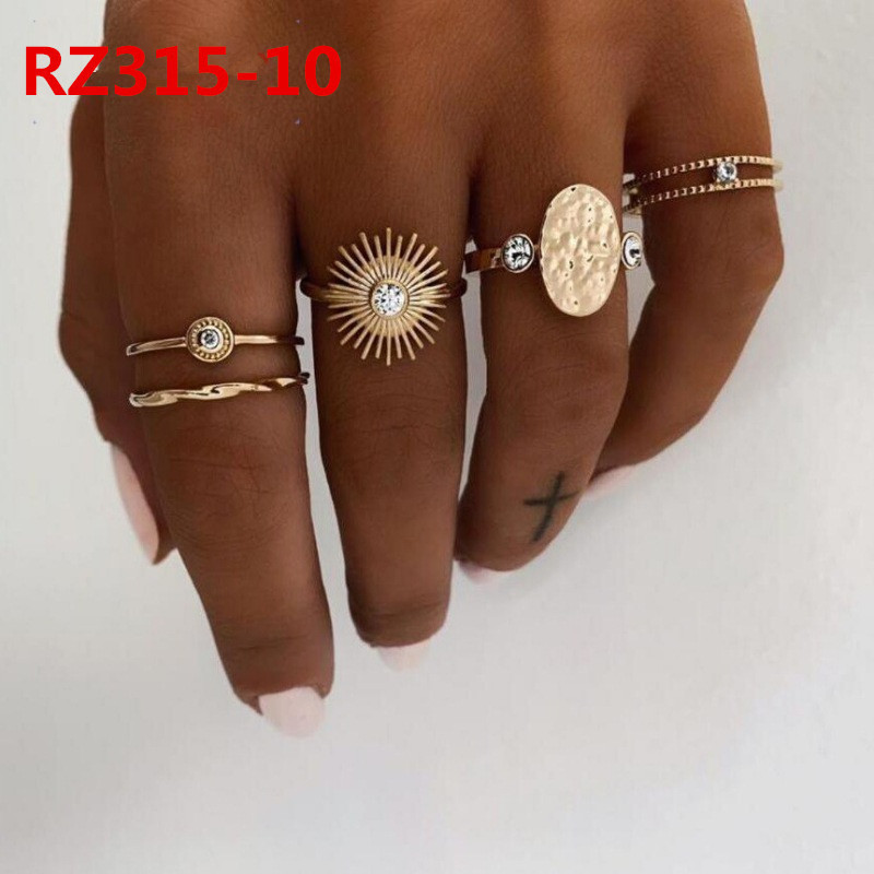 Women's Fashion Geometric Rings Shiny Antiques Crystal Personality Jewelry Ins Hot Finger Boho/hippie Rings Set