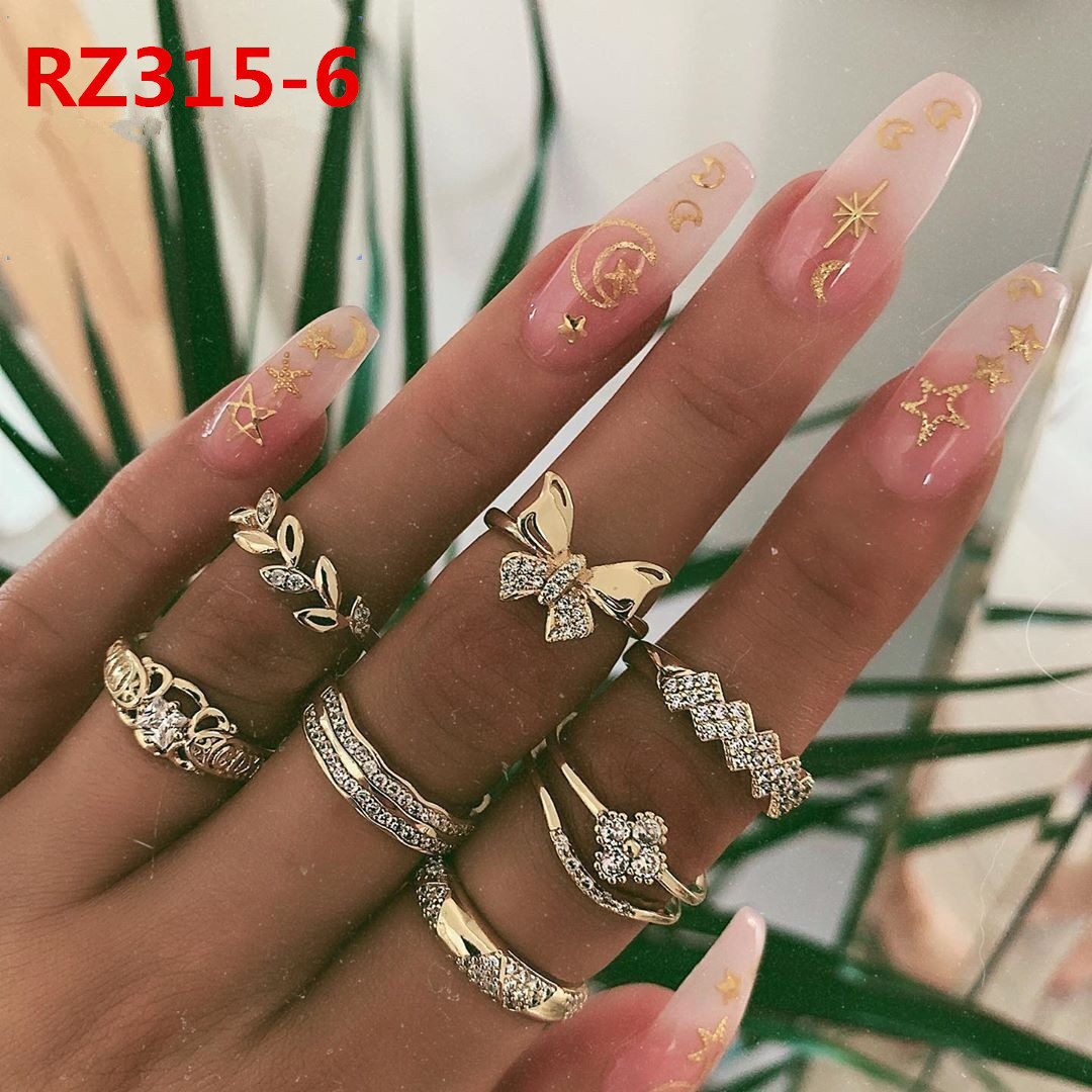 Women's Fashion Geometric Rings Shiny Antiques Crystal Personality Jewelry Ins Hot Finger Boho/hippie Rings Set