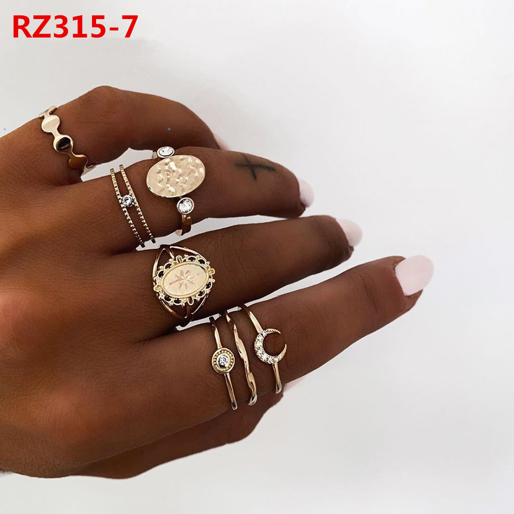 Women's Fashion Geometric Rings Shiny Antiques Crystal Personality Jewelry Ins Hot Finger Boho/hippie Rings Set