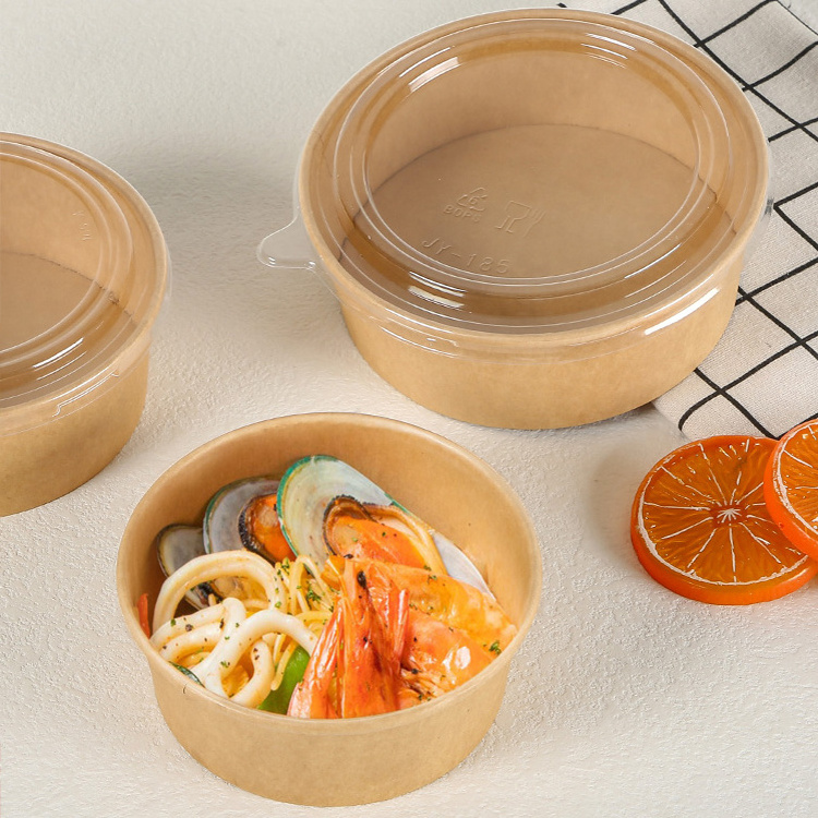 Printed 16oz compostable white disposable induction ramen kraft pla paper soup salad bowl with pp lid