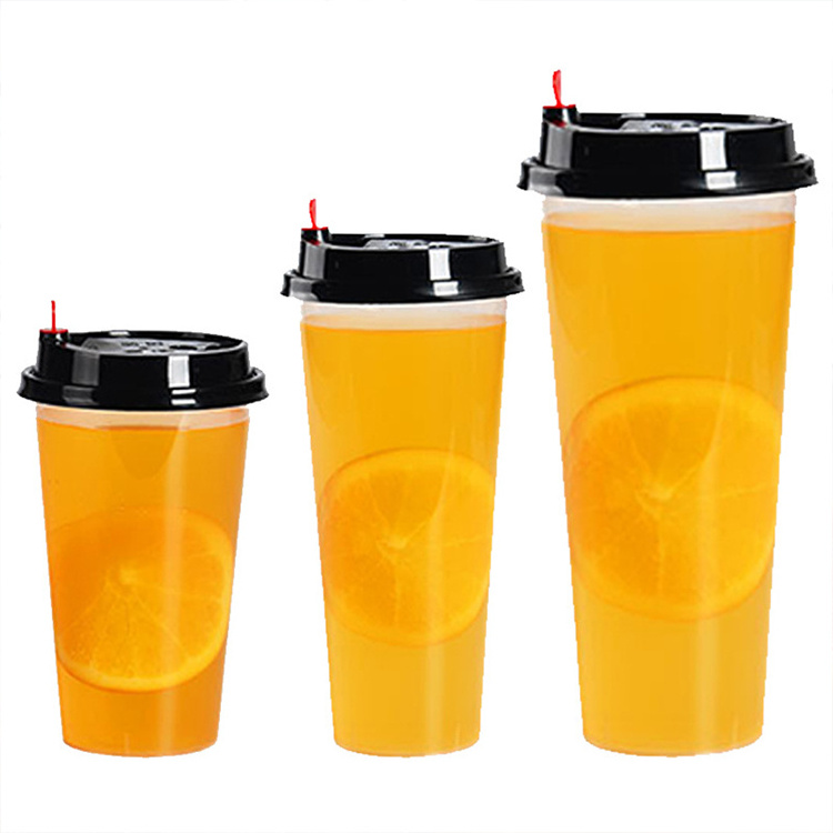 custom logo disposable 500ml 700ml pp clear transparent plastic cup boba milktea cups bubble tea cup with lid