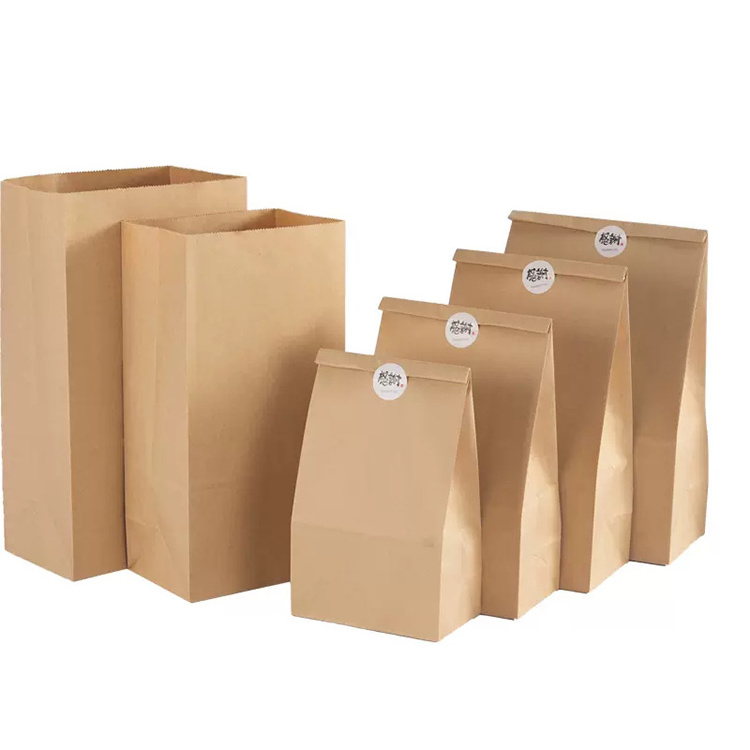 wholesale custom size Oil proof Brown kraft Snack paper packing bags for bread food sandwich paper bag