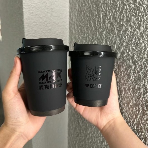 Custom logo 8/12/16/22Oz biodegradable black bdouble wall paper cup with lids juice coffee paper cup