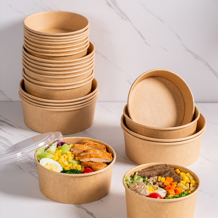 Printed 16oz compostable white disposable induction ramen kraft pla paper soup salad bowl with pp lid