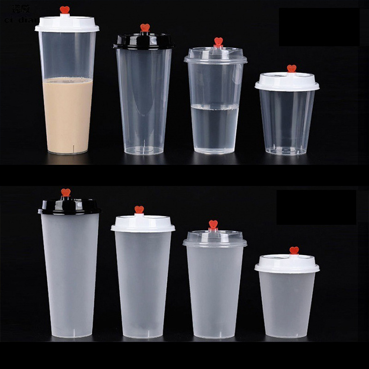 custom logo disposable 500ml 700ml pp clear transparent plastic cup boba milktea cups bubble tea cup with lid