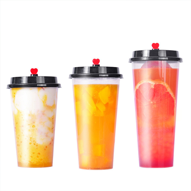 custom logo disposable 500ml 700ml pp clear transparent plastic cup boba milktea cups bubble tea cup with lid