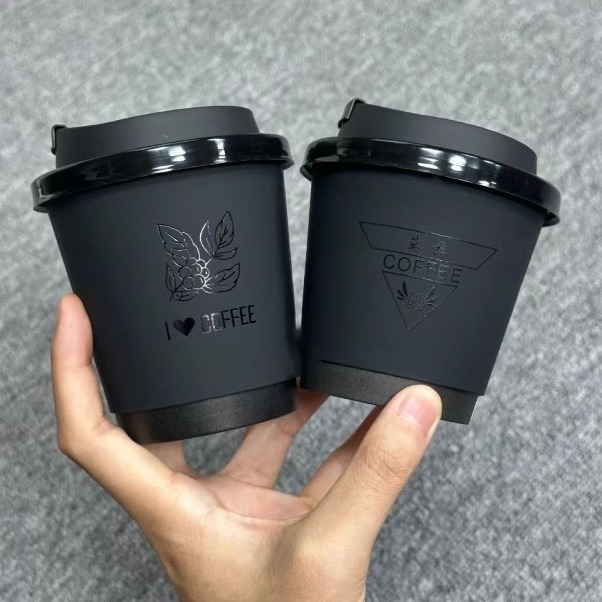 Custom logo 8/12/16/22Oz biodegradable black bdouble wall paper cup with lids juice coffee paper cup